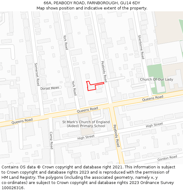 66A, PEABODY ROAD, FARNBOROUGH, GU14 6DY: Location map and indicative extent of plot