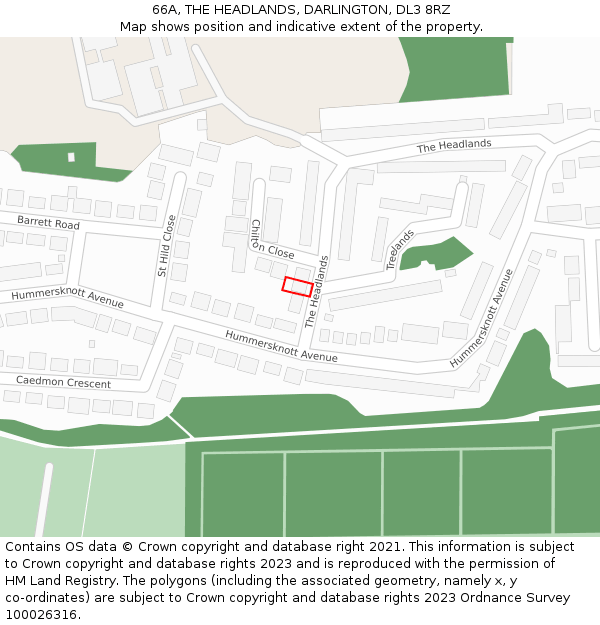 66A, THE HEADLANDS, DARLINGTON, DL3 8RZ: Location map and indicative extent of plot