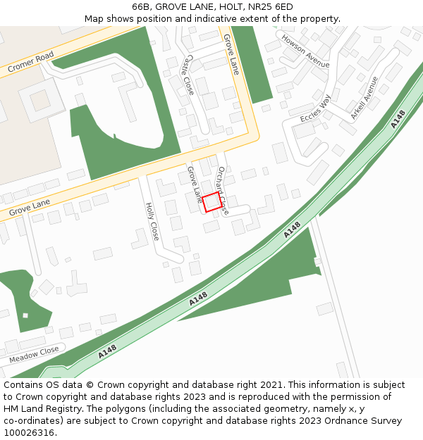 66B, GROVE LANE, HOLT, NR25 6ED: Location map and indicative extent of plot