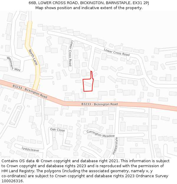 66B, LOWER CROSS ROAD, BICKINGTON, BARNSTAPLE, EX31 2PJ: Location map and indicative extent of plot