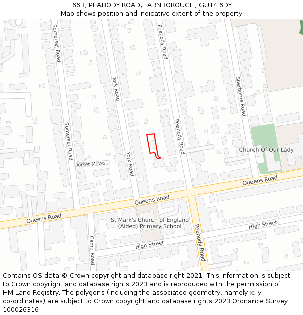 66B, PEABODY ROAD, FARNBOROUGH, GU14 6DY: Location map and indicative extent of plot