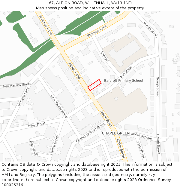 67, ALBION ROAD, WILLENHALL, WV13 1ND: Location map and indicative extent of plot