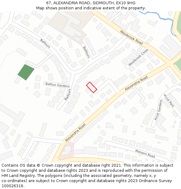 67, ALEXANDRIA ROAD, SIDMOUTH, EX10 9HG: Location map and indicative extent of plot