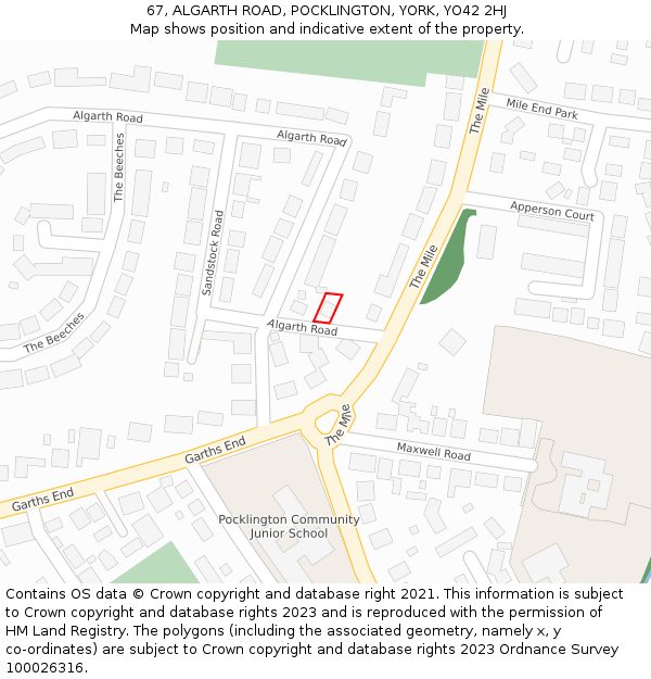 67, ALGARTH ROAD, POCKLINGTON, YORK, YO42 2HJ: Location map and indicative extent of plot