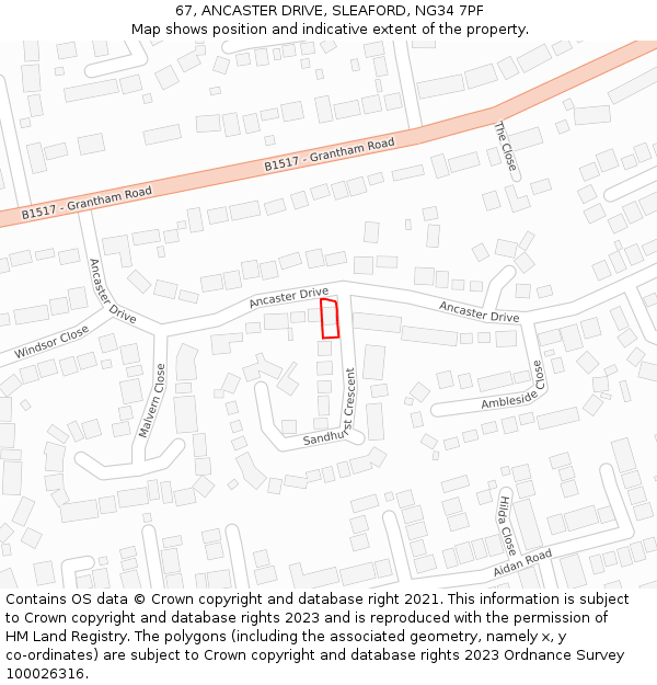 67, ANCASTER DRIVE, SLEAFORD, NG34 7PF: Location map and indicative extent of plot