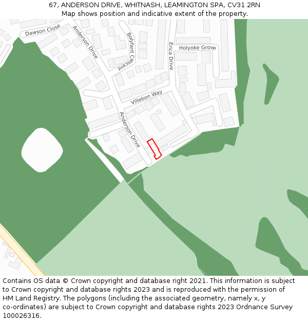 67, ANDERSON DRIVE, WHITNASH, LEAMINGTON SPA, CV31 2RN: Location map and indicative extent of plot