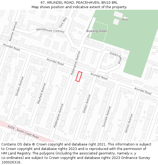 67, ARUNDEL ROAD, PEACEHAVEN, BN10 8RL: Location map and indicative extent of plot