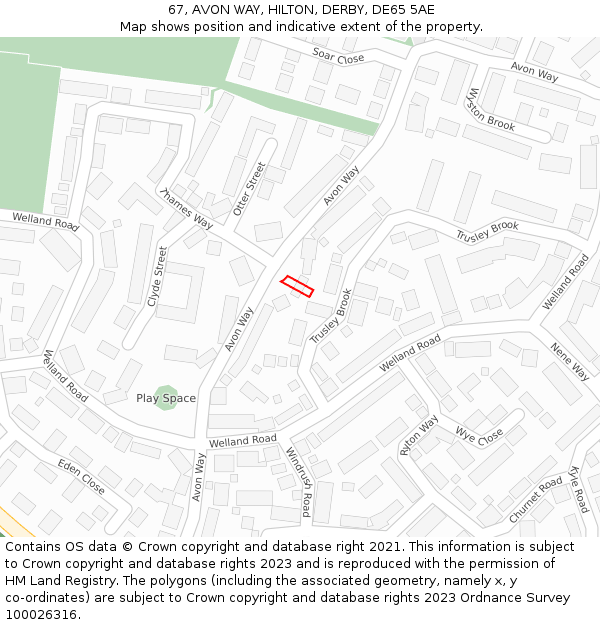 67, AVON WAY, HILTON, DERBY, DE65 5AE: Location map and indicative extent of plot