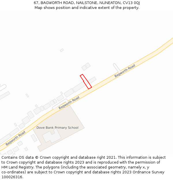 67, BAGWORTH ROAD, NAILSTONE, NUNEATON, CV13 0QJ: Location map and indicative extent of plot