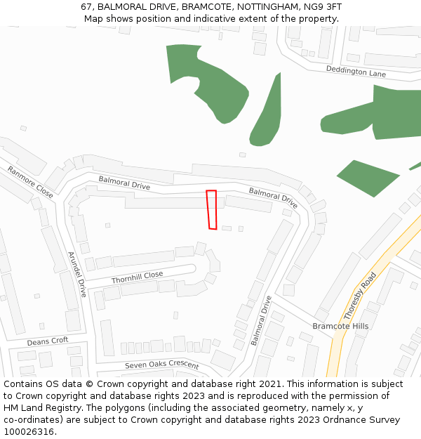 67, BALMORAL DRIVE, BRAMCOTE, NOTTINGHAM, NG9 3FT: Location map and indicative extent of plot