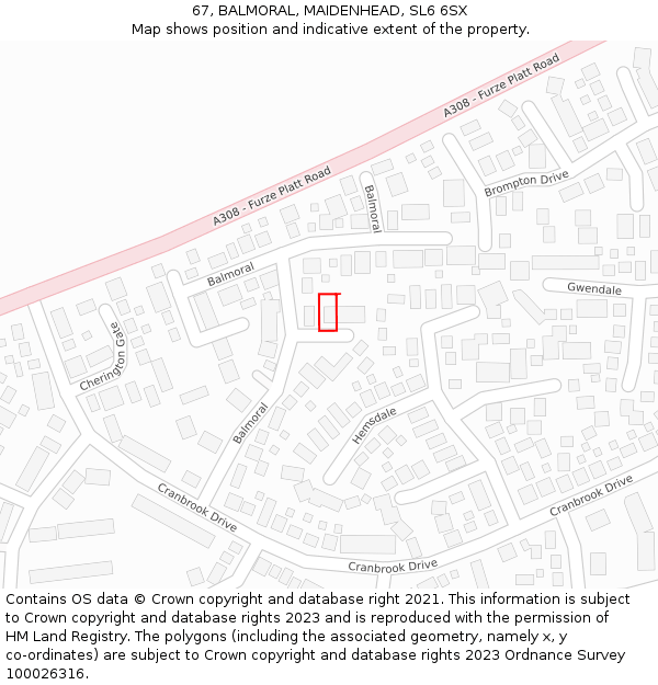 67, BALMORAL, MAIDENHEAD, SL6 6SX: Location map and indicative extent of plot