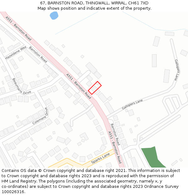 67, BARNSTON ROAD, THINGWALL, WIRRAL, CH61 7XD: Location map and indicative extent of plot