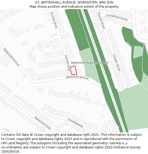 67, BATTENHALL AVENUE, WORCESTER, WR5 2HN: Location map and indicative extent of plot