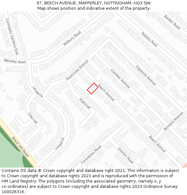 67, BEECH AVENUE, MAPPERLEY, NOTTINGHAM, NG3 5JW: Location map and indicative extent of plot