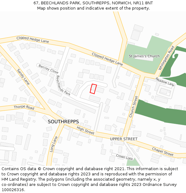 67, BEECHLANDS PARK, SOUTHREPPS, NORWICH, NR11 8NT: Location map and indicative extent of plot