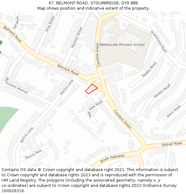 67, BELMONT ROAD, STOURBRIDGE, DY9 8BE: Location map and indicative extent of plot