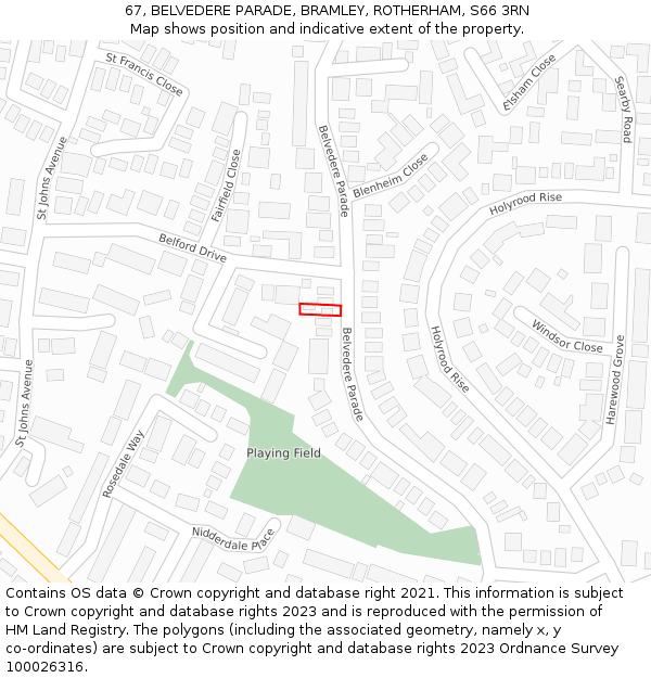 67, BELVEDERE PARADE, BRAMLEY, ROTHERHAM, S66 3RN: Location map and indicative extent of plot