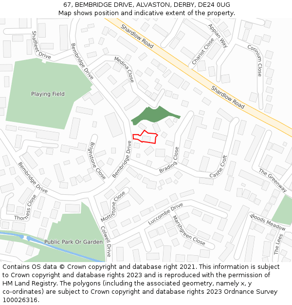 67, BEMBRIDGE DRIVE, ALVASTON, DERBY, DE24 0UG: Location map and indicative extent of plot