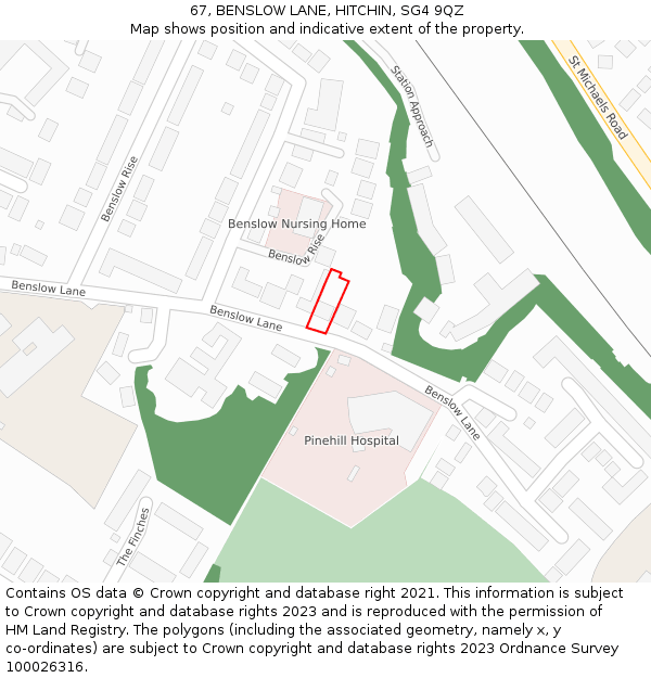 67, BENSLOW LANE, HITCHIN, SG4 9QZ: Location map and indicative extent of plot