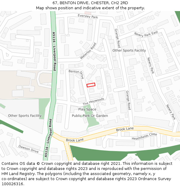 67, BENTON DRIVE, CHESTER, CH2 2RD: Location map and indicative extent of plot