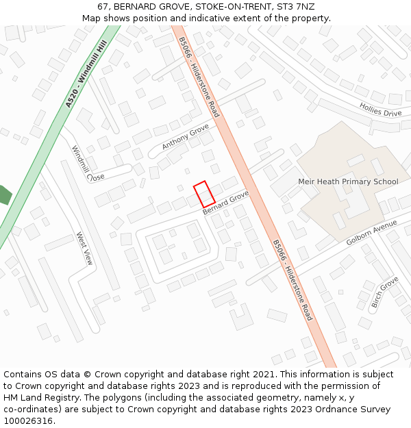 67, BERNARD GROVE, STOKE-ON-TRENT, ST3 7NZ: Location map and indicative extent of plot