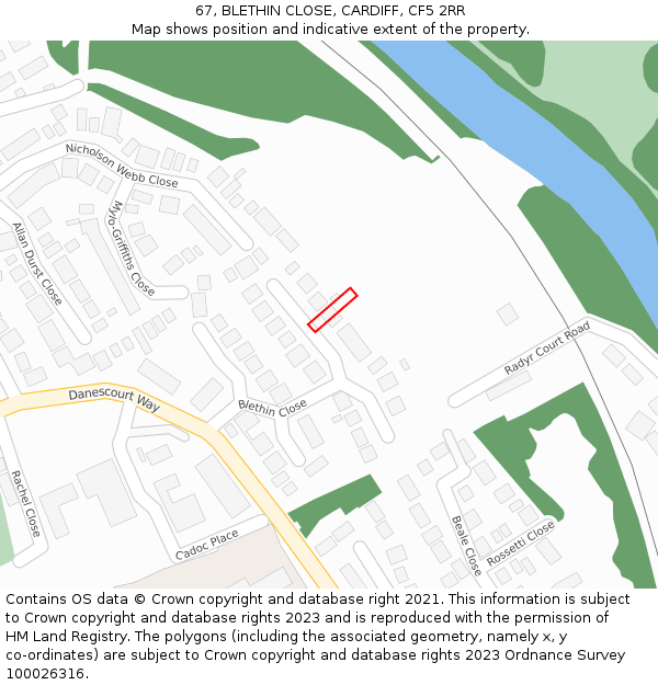 67, BLETHIN CLOSE, CARDIFF, CF5 2RR: Location map and indicative extent of plot