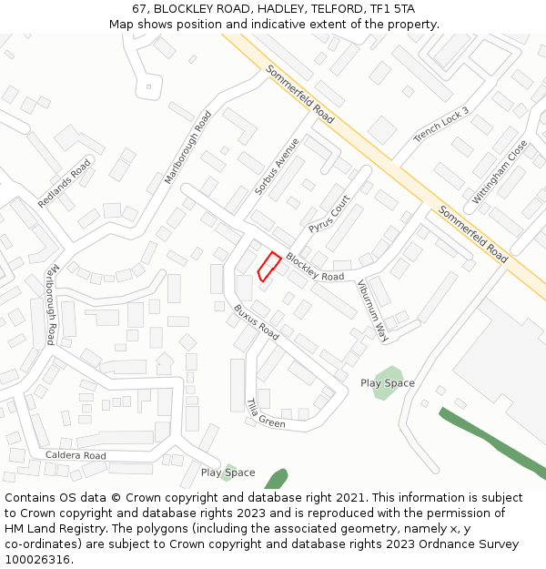 67, BLOCKLEY ROAD, HADLEY, TELFORD, TF1 5TA: Location map and indicative extent of plot