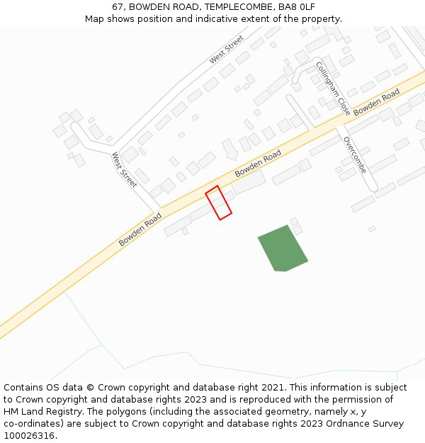 67, BOWDEN ROAD, TEMPLECOMBE, BA8 0LF: Location map and indicative extent of plot