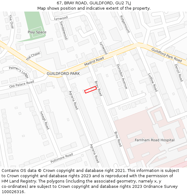 67, BRAY ROAD, GUILDFORD, GU2 7LJ: Location map and indicative extent of plot