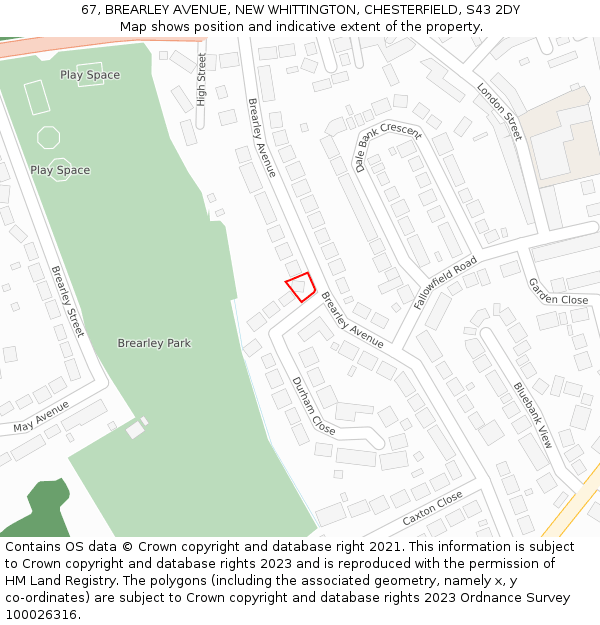 67, BREARLEY AVENUE, NEW WHITTINGTON, CHESTERFIELD, S43 2DY: Location map and indicative extent of plot