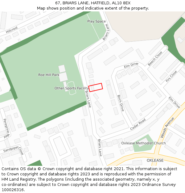 67, BRIARS LANE, HATFIELD, AL10 8EX: Location map and indicative extent of plot