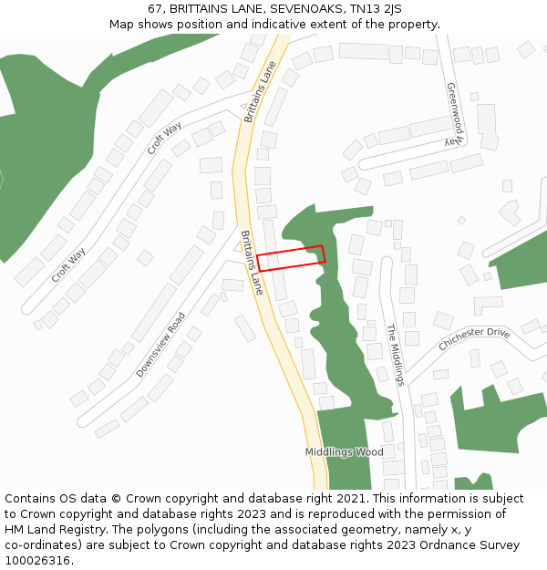 67, BRITTAINS LANE, SEVENOAKS, TN13 2JS: Location map and indicative extent of plot