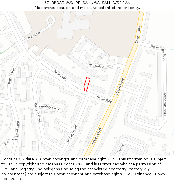 67, BROAD WAY, PELSALL, WALSALL, WS4 1AN: Location map and indicative extent of plot