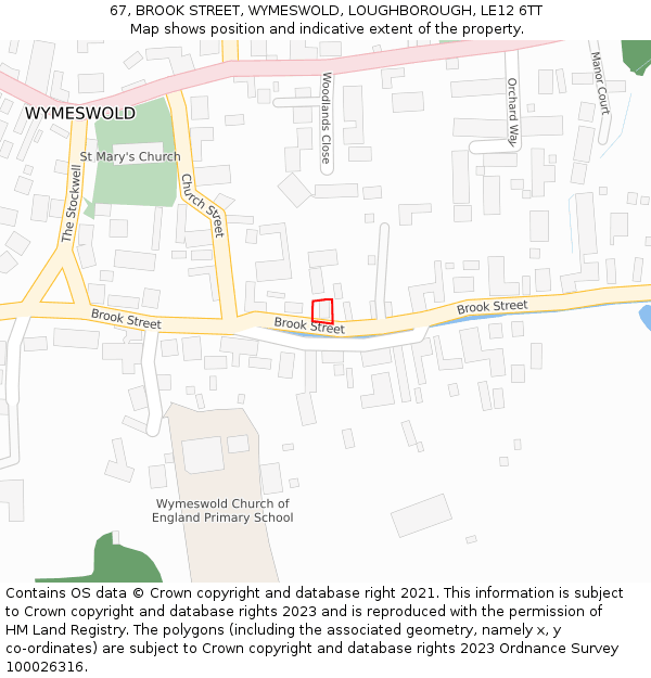 67, BROOK STREET, WYMESWOLD, LOUGHBOROUGH, LE12 6TT: Location map and indicative extent of plot