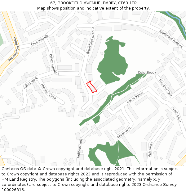 67, BROOKFIELD AVENUE, BARRY, CF63 1EP: Location map and indicative extent of plot