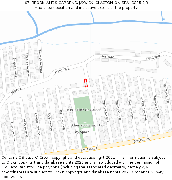 67, BROOKLANDS GARDENS, JAYWICK, CLACTON-ON-SEA, CO15 2JR: Location map and indicative extent of plot