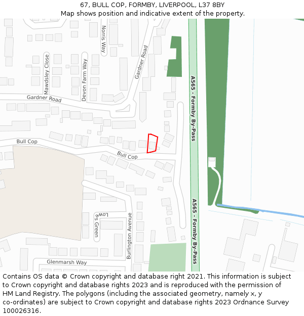 67, BULL COP, FORMBY, LIVERPOOL, L37 8BY: Location map and indicative extent of plot