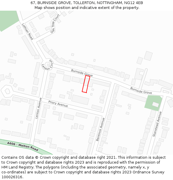 67, BURNSIDE GROVE, TOLLERTON, NOTTINGHAM, NG12 4EB: Location map and indicative extent of plot