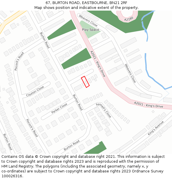 67, BURTON ROAD, EASTBOURNE, BN21 2RF: Location map and indicative extent of plot