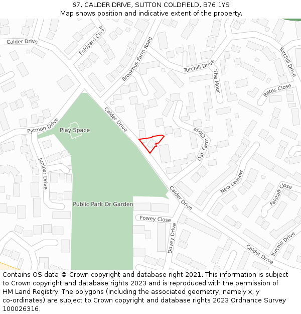 67, CALDER DRIVE, SUTTON COLDFIELD, B76 1YS: Location map and indicative extent of plot