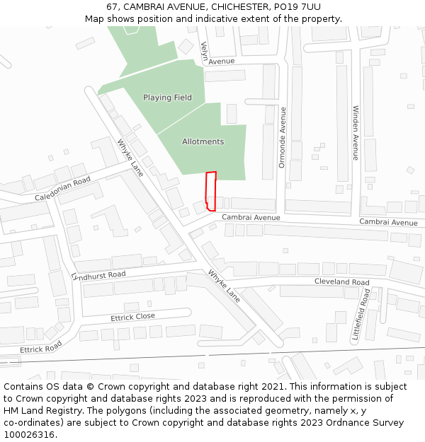 67, CAMBRAI AVENUE, CHICHESTER, PO19 7UU: Location map and indicative extent of plot