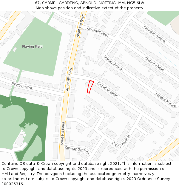 67, CARMEL GARDENS, ARNOLD, NOTTINGHAM, NG5 6LW: Location map and indicative extent of plot