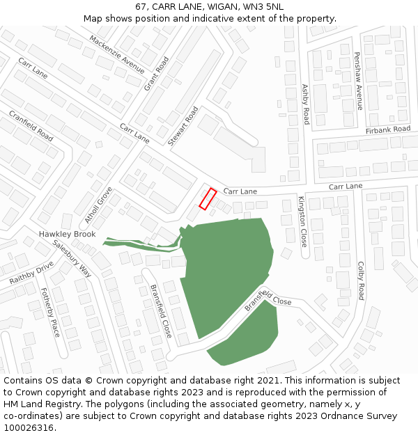 67, CARR LANE, WIGAN, WN3 5NL: Location map and indicative extent of plot