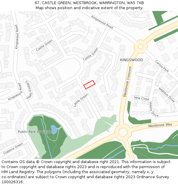 67, CASTLE GREEN, WESTBROOK, WARRINGTON, WA5 7XB: Location map and indicative extent of plot