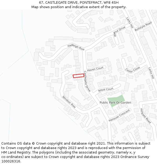 67, CASTLEGATE DRIVE, PONTEFRACT, WF8 4SH: Location map and indicative extent of plot