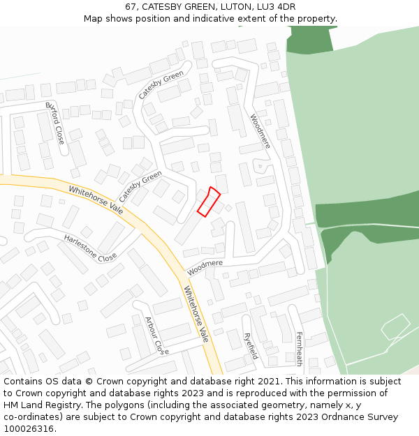 67, CATESBY GREEN, LUTON, LU3 4DR: Location map and indicative extent of plot