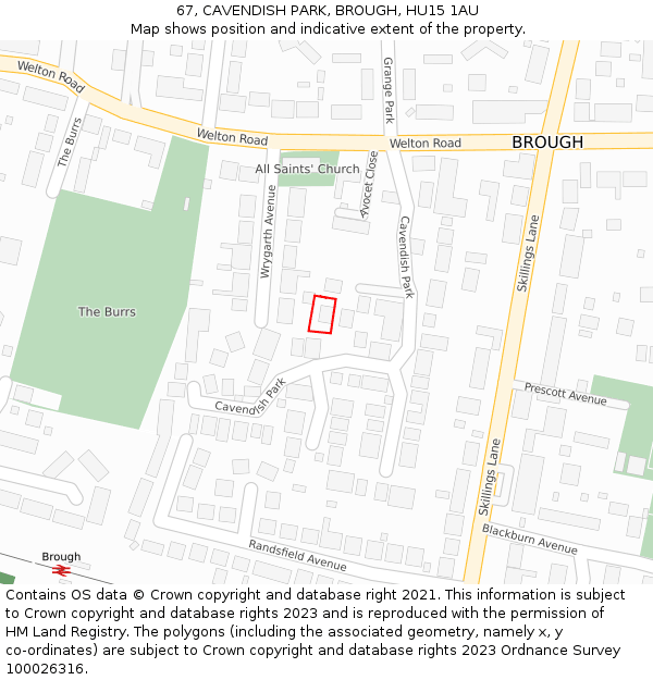 67, CAVENDISH PARK, BROUGH, HU15 1AU: Location map and indicative extent of plot