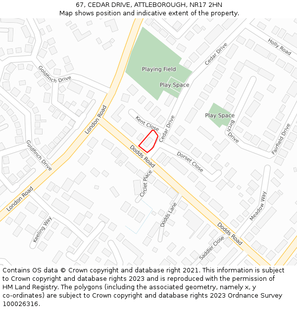 67, CEDAR DRIVE, ATTLEBOROUGH, NR17 2HN: Location map and indicative extent of plot