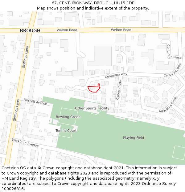 67, CENTURION WAY, BROUGH, HU15 1DF: Location map and indicative extent of plot