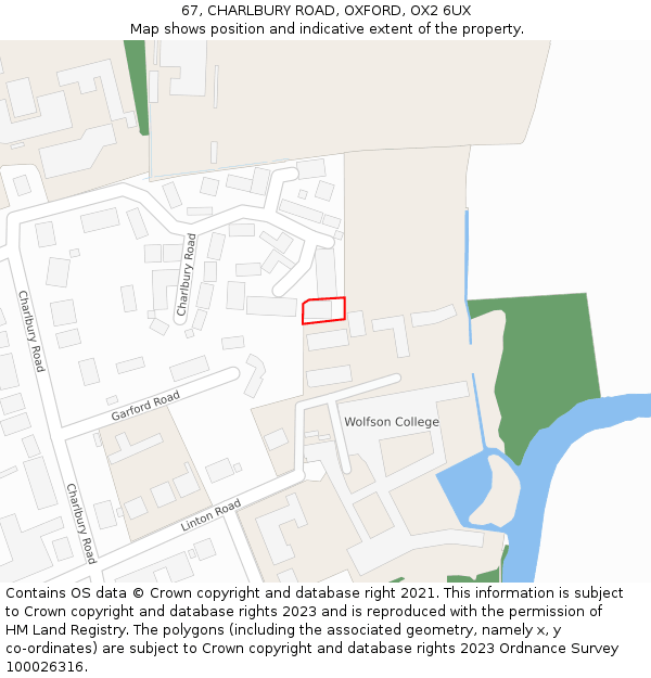 67, CHARLBURY ROAD, OXFORD, OX2 6UX: Location map and indicative extent of plot